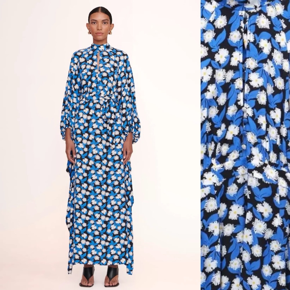 STAUD Blue Black White Floral Maxi Dress